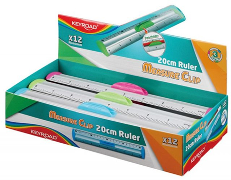 Linijka z uchwytem KEYROAD Measure Clip, 20 cm, pakowane w display, mix kolorów
