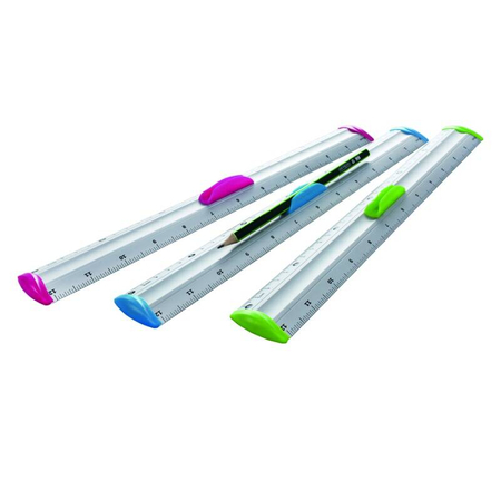 Linijka aluminiowa z uchwytem na ołówek KEYROAD, 30 cm, blister, mix kolorów