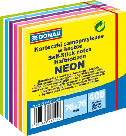 Kostka samoprzylepna DONAU, 76x76mm, neon, 1x400 kart., mix kolorów