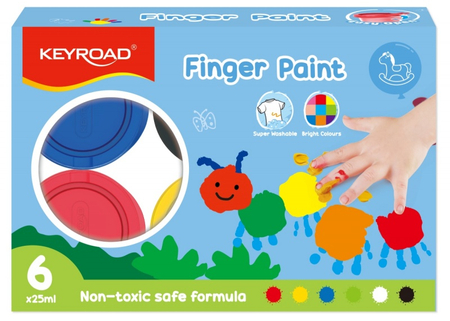 Farby do malowania palcami KEYROAD, 6x25 ml, w pudełku, mix kolorów