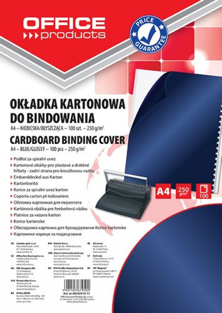 Okładki do bindowania OFFICE PRODUCTS, karton, A4, 250gsm, błyszczące, 100szt., ciemnoniebieski