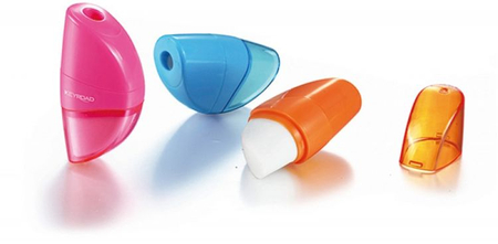 Temperówka KEYROAD Orange, plastikowa, pojedyńcza, z gumką, pakowane na displayu, mix kolorów