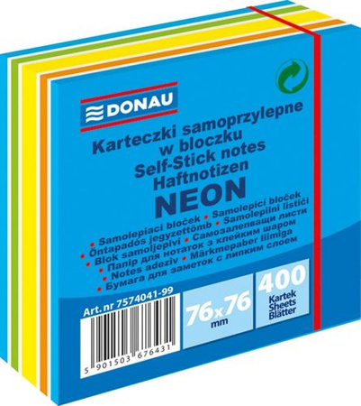 Kostka samoprzylepna DONAU, 76x76mm, 1x400 kart., neon-pastel, mix niebieski