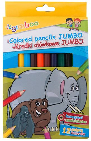 Kredki ołówkowe GIMBOO Jumbo, sześciokątne, 12szt., mix kolorów