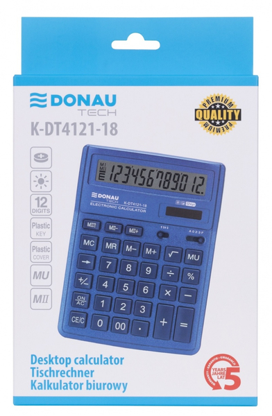 Kalkulator biurowy DONAU TECH, 12-cyfr. wyświetlacz, wym. 190x143x40 mm, granatowy