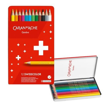 Kredki CARAN D'ACHE Swisscolor Aquarelle, z efektem akwareli, sześciokątne, 12szt., mix kolorów