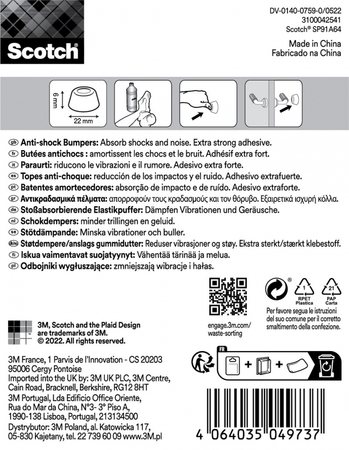 Odbojniki wygłuszające SCOTCH, samoprzylepne, okrągłe, 22mm, 4 szt., przezroczyste
