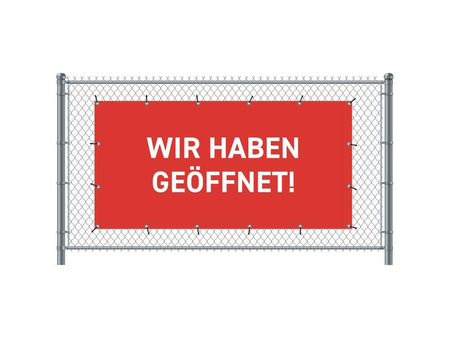 Zaun-Banner 200 x 100 cm Geöffnet Deutsch Blau