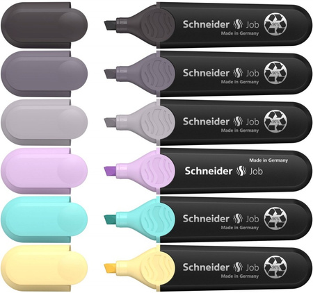 Zestaw zakreślaczy SCHNEIDER Job Pastel Grey, 1-5 mm, 6 szt., pudełko z zawieszką, mix kolorów