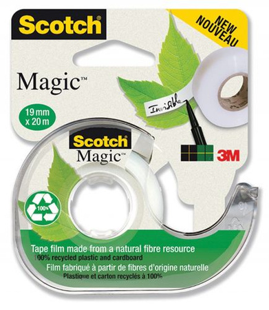 Taśma biurowa ekologiczna SCOTCH® Magic™ (9-1920D), matowa, z dyspenserem, 19mm, 20m