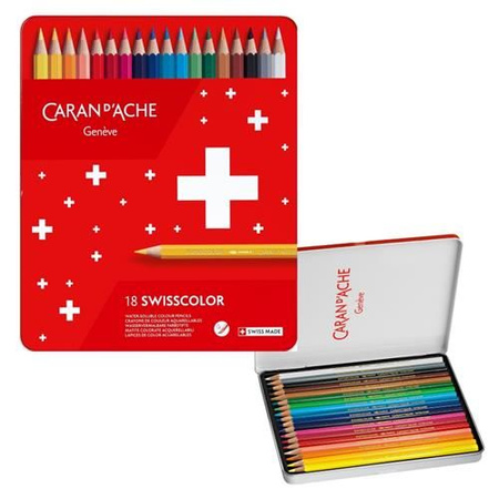 Kredki CARAN D'ACHE Swisscolor Aquarelle, z efektem akwareli, sześciokątne, 18szt., mix kolorów