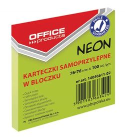 Bloczek samoprzylepny OFFICE PRODUCTS, 76x76mm, 1x100 kart., neon, zielony