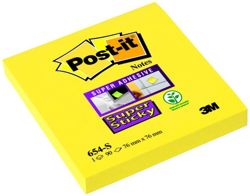 Bloczek samoprzylepny POST-IT® Super Sticky (654-S), 76x76mm, 1x90 kart., żółty