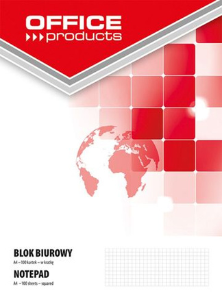 Blok biurowy OFFICE PRODUCTS, A4, w kratkę, 100 kart., 70gsm