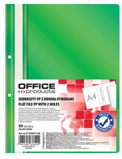 Skoroszyt OFFICE PRODUCTS, PP, A4, 2 otwory, 100/170mikr., wpinany, zielony